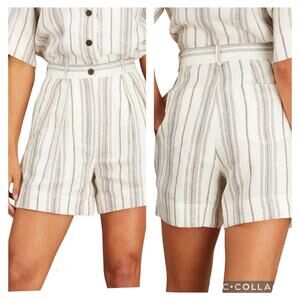 New LEE MATHEWS Dallas Short Neutral Linen Coco Black Ivory Striped Womens Sz 4